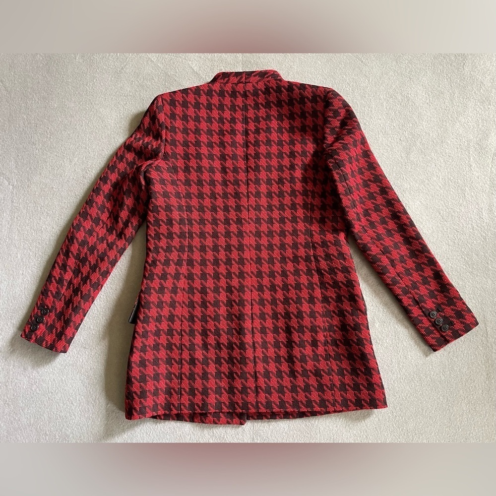 Bar III Womens Size 2 Red Black Houndstooth Print Button Up Coat Jacket DC32 - Picture 2 of 6